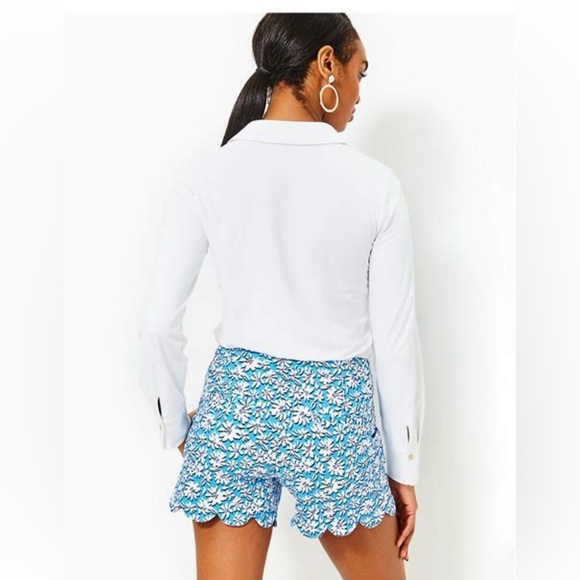 NWT Lilly Pulitzer Buttercup stretch shorts Lunar Blue Palm Beach Petals Sz 16 - Picture 3 of 8